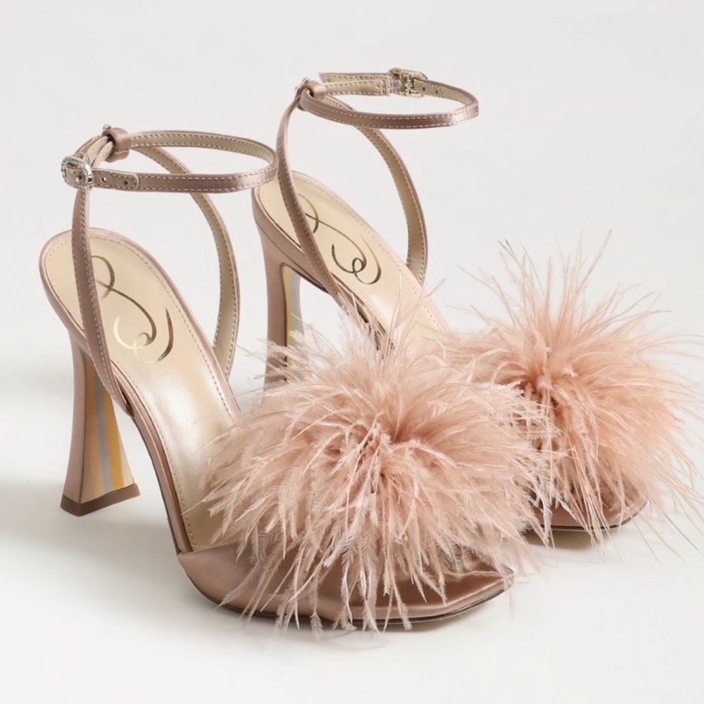 Sam Edelman Leon Feather Heels Praline Satin size 10